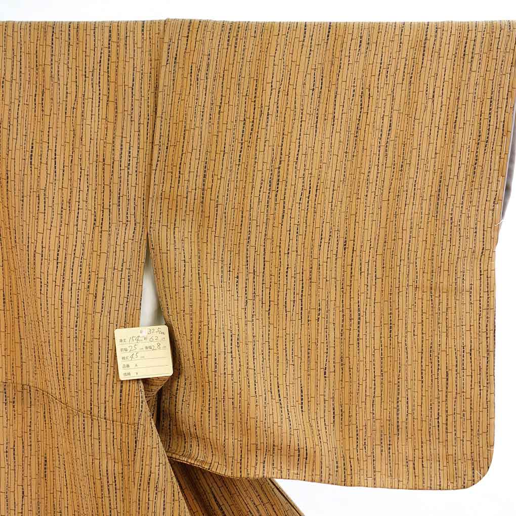 小紋 リサイクル着物 身丈154cm 裄62cm 前幅25cm 後幅28cm 袖丈45cm 袖幅32.5cm レディース 袷 縞 裄Sサイズ 秋冬春用 正絹（シルク）ブラウン 未使用品 リメイク リユース【ランクS】