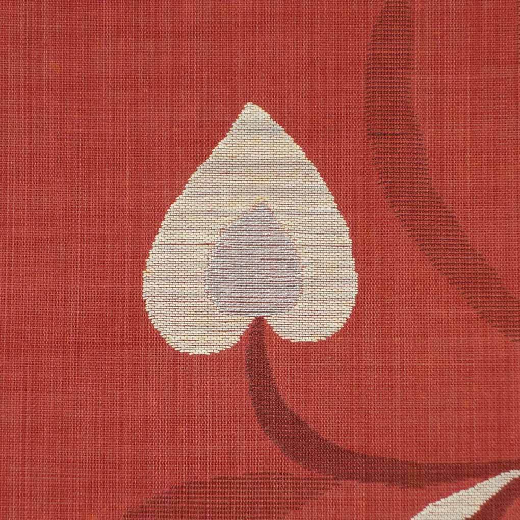 名古屋帯 リサイクル帯 幅30.5cm 長さ361cm レディース 抽象柄 夏用 正絹(シルク)レッド やや難 リメイク リユース【ランクB】