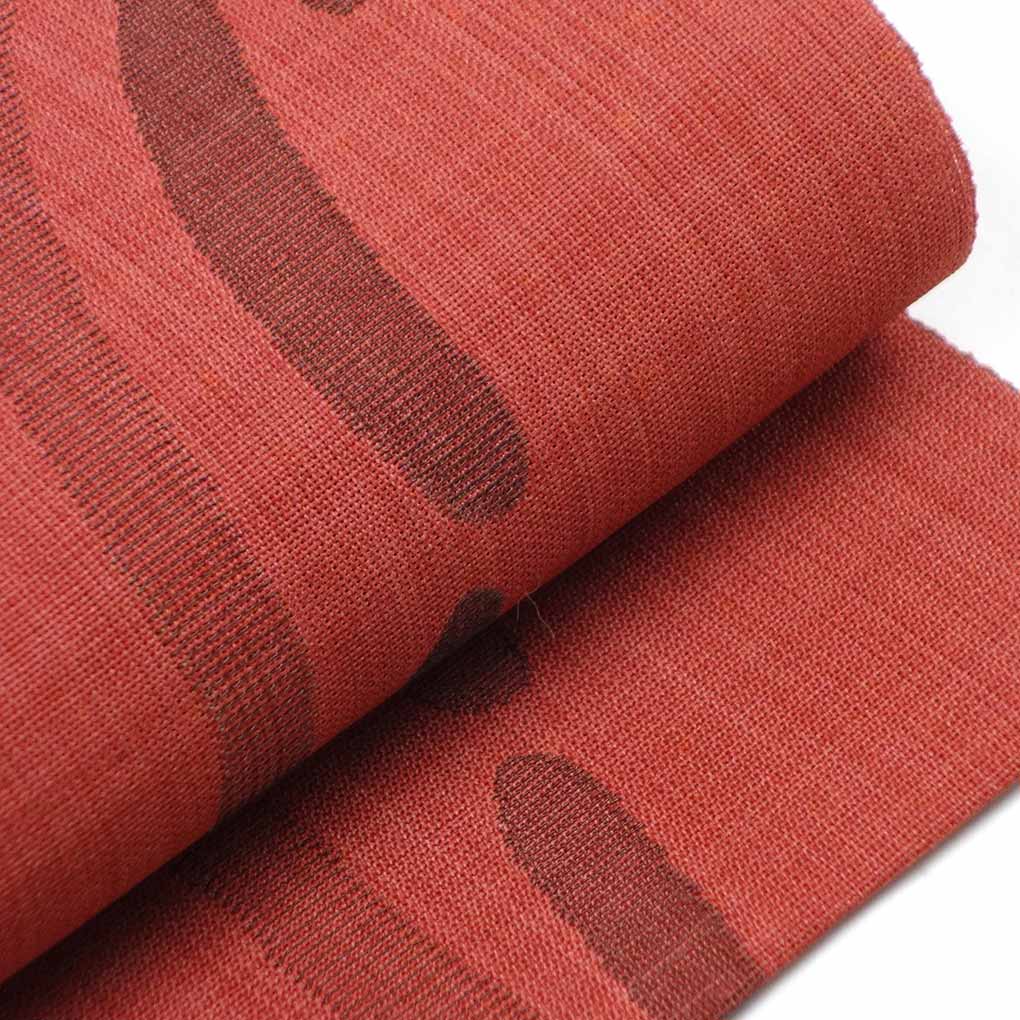 名古屋帯 リサイクル帯 幅30.5cm 長さ361cm レディース 抽象柄 夏用 正絹(シルク)レッド やや難 リメイク リユース【ランクB】