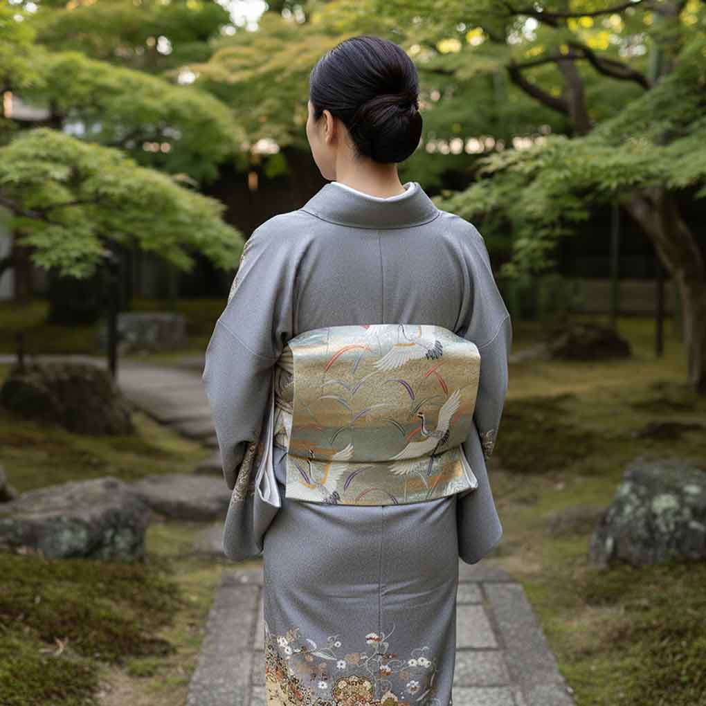袋帯 リサイクル帯 幅30.5cm 長さ417cm レディース 鶴 秋冬春用 正絹(シルク)ゴールド 未使用品 リメイク リユース【ランクS】