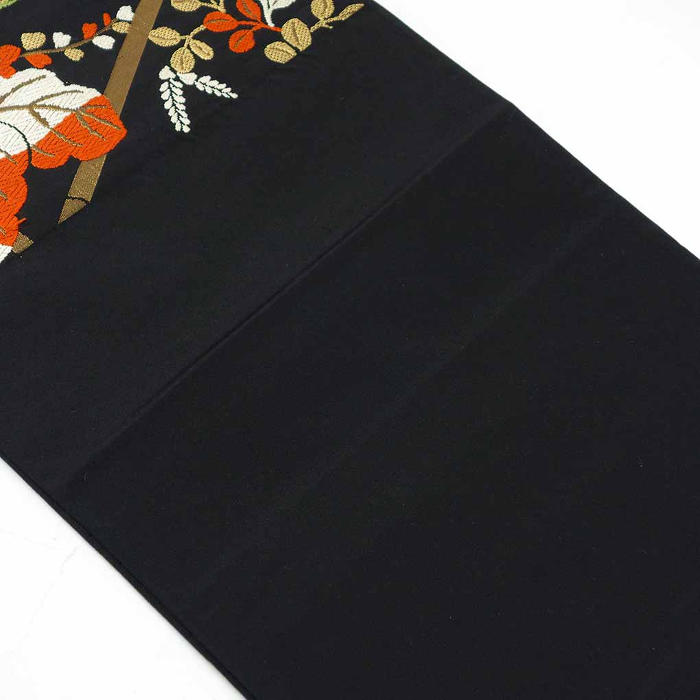 袋帯 リサイクル帯 幅30cm 長さ423cm レディース 花柄 秋冬春用 正絹（シルク）ブラック 美品 リメイク リユース【ランクA】