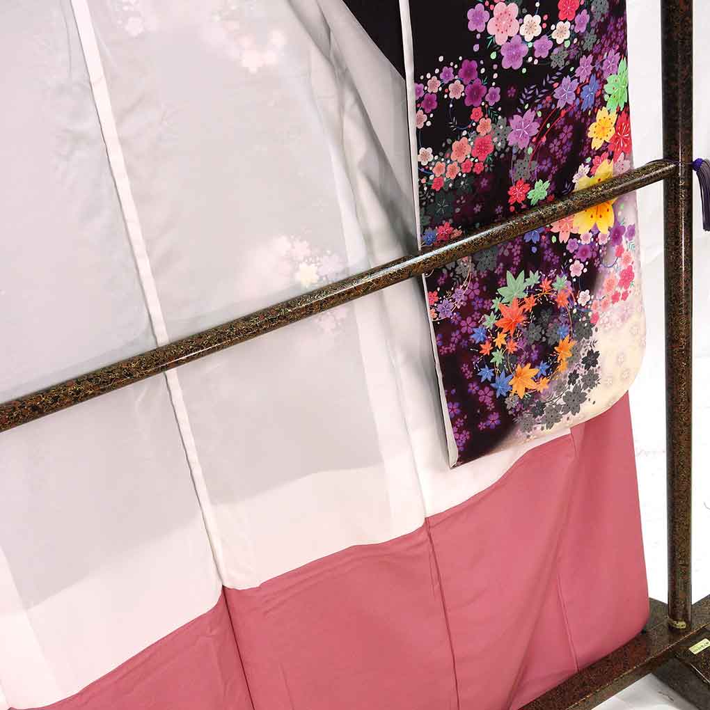振袖 リサイクル着物 身丈168cm 裄66cm 前幅24cm 後幅30cm 袖丈107cm 袖幅34cm レディース 袷 花柄 裄長 裄M-Lサイズ 秋冬春用 正絹（シルク）パープル トールサイズ 美品 リメイク リユース【ランクA】