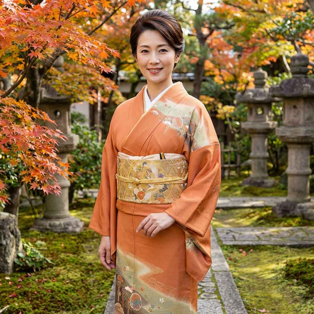 訪問着 リサイクル着物 身丈155cm 裄63cm 前幅23cm 後幅29cm 袖丈47cm 袖幅31cm レディース 袷 雪輪 裄Mサイズ 秋冬春用 正絹（シルク）ブラウン 美品 リメイク リユース【ランクA】