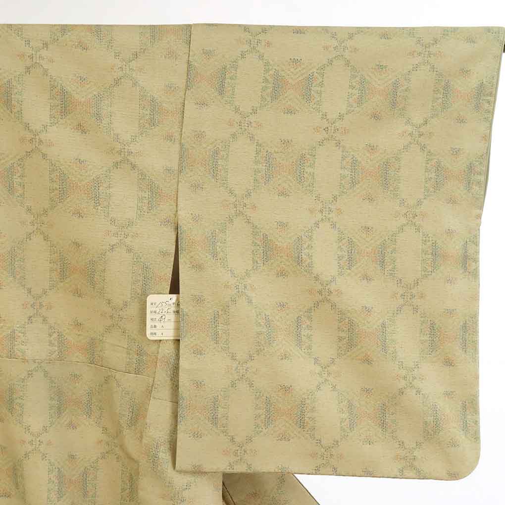 【在庫処分】リサイクル着物 紬正絹茶色地先染袷紬着物 レディース 秋冬春用 シルク100% ブラウン 裄Mサイズ身丈155cm 裄64cm 前幅22.5cm 後幅30cm 袖丈49cm【ランクA】