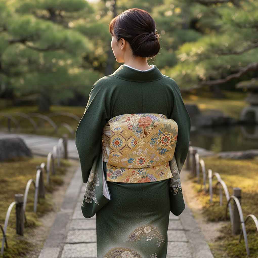袋帯 リサイクル帯 幅30.5cm 長さ432cm レディース 花柄 秋冬春用 正絹(シルク)ゴールド 美品 リメイク リユース【ランクA】