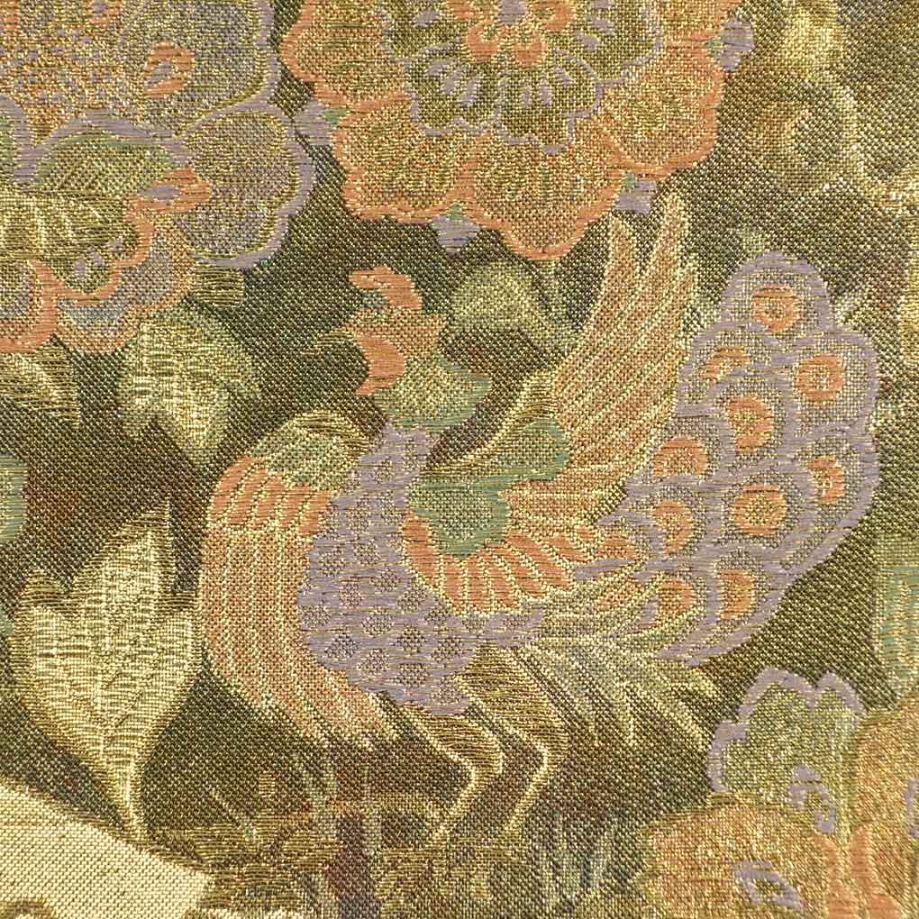 袋帯 リサイクル帯 幅31cm 長さ430cm レディース 花柄 秋冬春用 正絹（シルク）ゴールド 美品 リメイク リユース【ランクA】