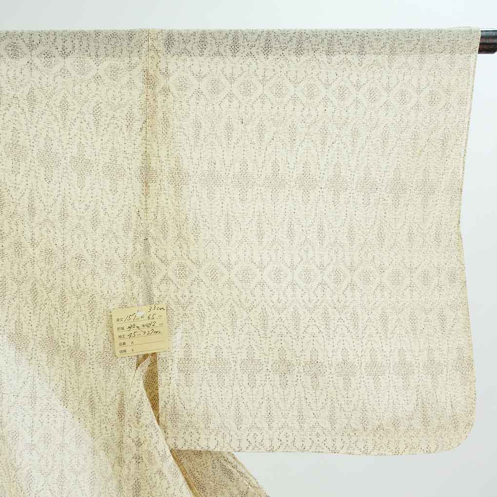 紬 リサイクル着物 身丈157cm 裄65cm 前幅27cm 後幅32cm 袖丈45cm 袖幅33cm レディース 連続模様 裄Mサイズ 夏用 正絹（シルク）ブラウン やや難 リメイク リユース【ランクB】