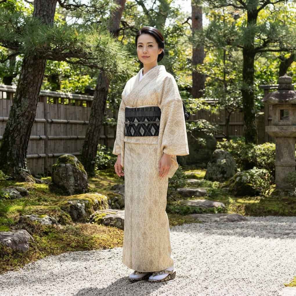紬 リサイクル着物 身丈157cm 裄65cm 前幅27cm 後幅32cm 袖丈45cm 袖幅33cm レディース 連続模様 裄Mサイズ 夏用 正絹（シルク）ブラウン やや難 リメイク リユース【ランクB】