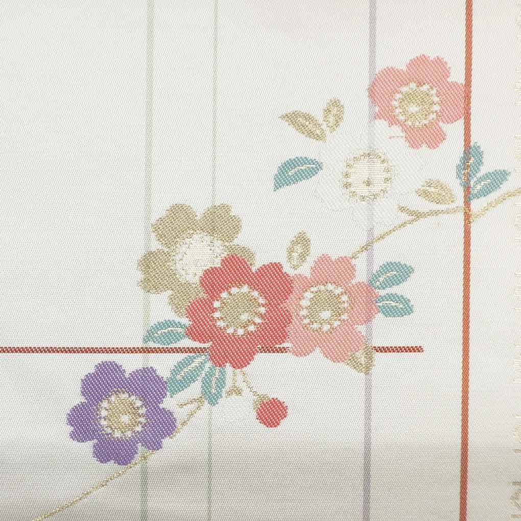 名古屋帯 リサイクル帯 幅30.5cm 長さ357cm レディース 花柄 秋冬春用 正絹（シルク）ホワイト 美品 リメイク リユース【ランクA】