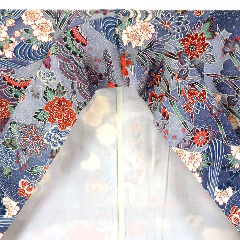 リサイクル着物 小紋 ブルーグレー地 花柄 袷 正絹 着物 レディース  