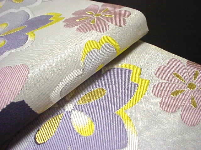 振袖用袋帯 正絹袋帯 成人式用袋帯 訪問着用  付下用変わり結び用 丸帯 フォーマル用 六通柄 モダン柄  振袖 二十歳 婦人用 女性用 袷袋帯 花柄 西陣織 絹100％ 【新品】