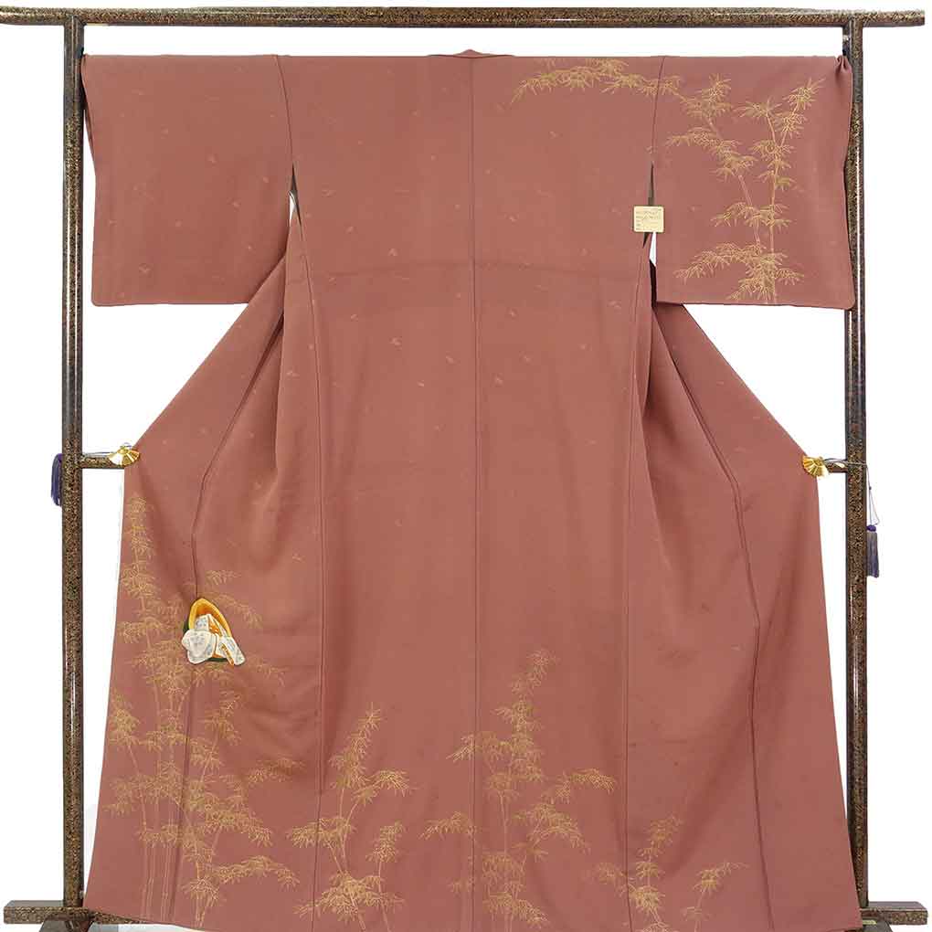 訪問着 リサイクル着物 身丈165cm 裄69cm 前幅26cm 後幅31cm 袖丈47cm 袖幅35cm レディース 袷 竹取物語 裄長 裄L-LLサイズ 秋冬春用 正絹（シルク）ブラウン トールサイズ 美品 リメイク リユース【ランクA】