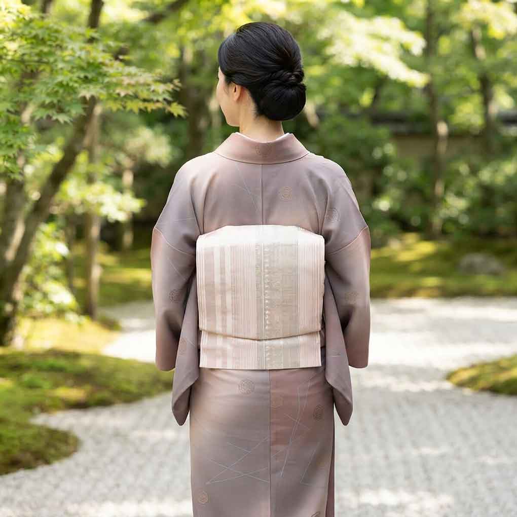 名古屋帯 リサイクル帯 幅30cm 長さ341cm レディース 連続模様 秋冬春用 正絹(シルク)ピンク やや難 リメイク リユース【ランクB】