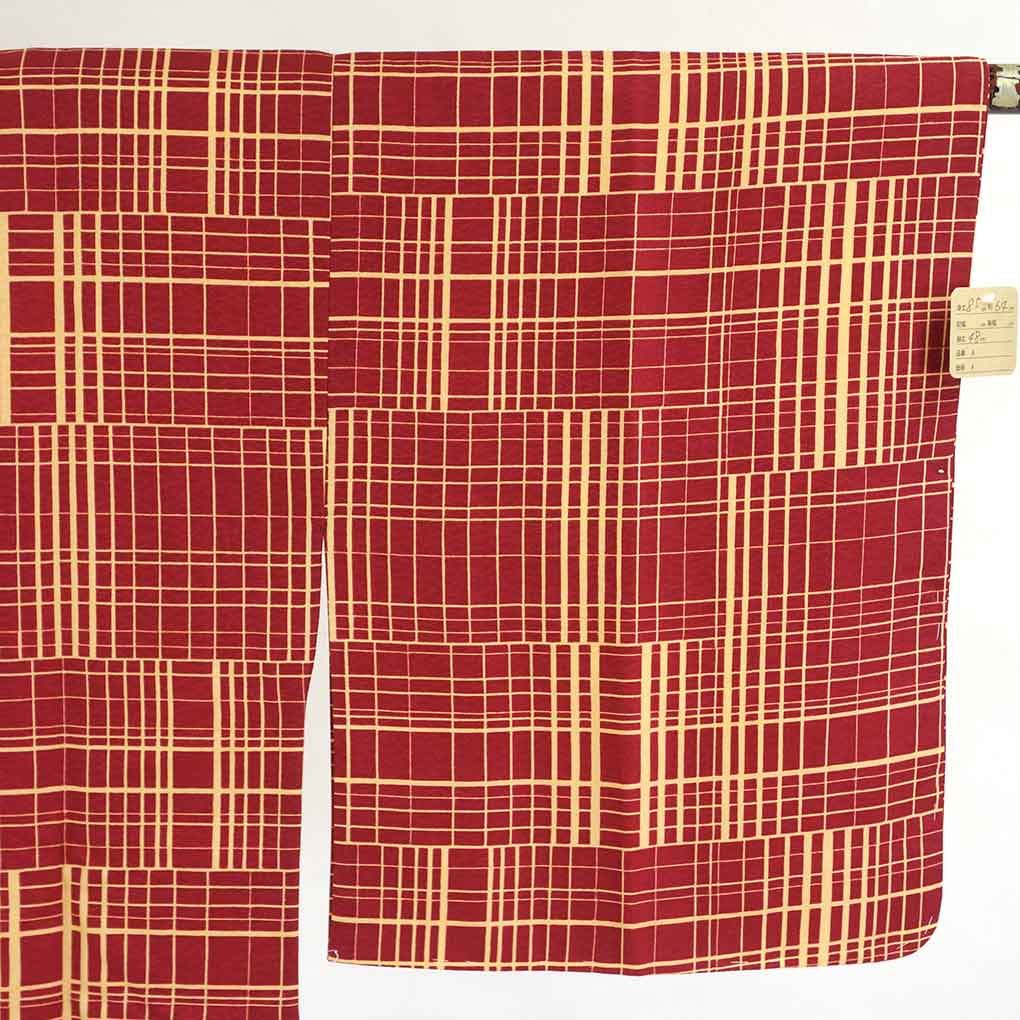 リサイクル着物 道行コート 赤地 連続模様 袷 ポリエステル レディース 秋冬春用 ポリエステル レッド 裄Mサイズ リユース身丈85cm 裄64cm 袖丈48cm【ランクS】