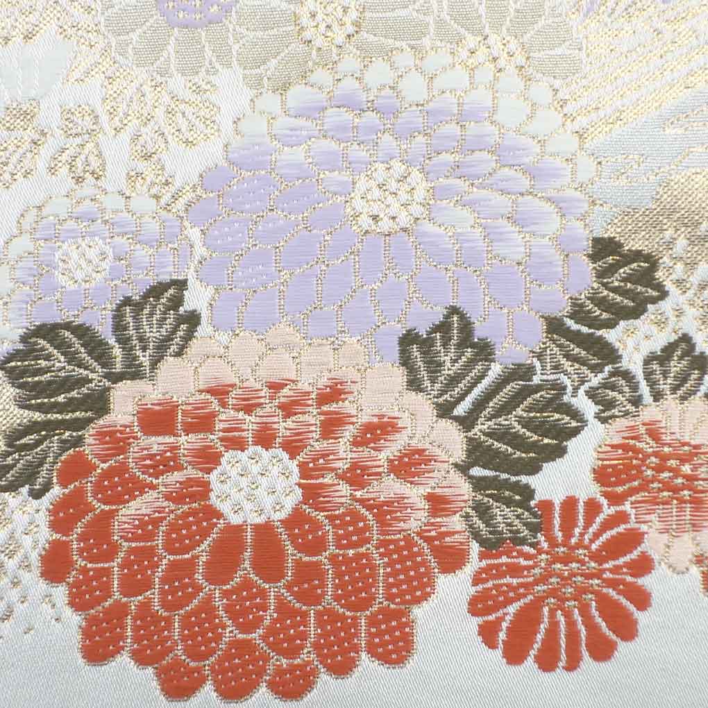 名古屋帯 リサイクル帯 幅30.5cm 長さ352cm レディース 花柄 秋冬春用 正絹（シルク）ホワイト 美品 リメイク リユース【ランクA】