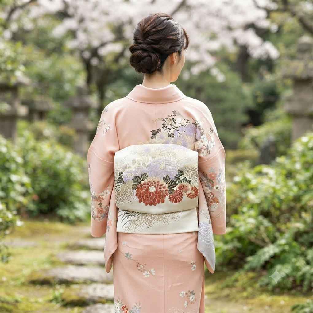 名古屋帯 リサイクル帯 幅30.5cm 長さ352cm レディース 花柄 秋冬春用 正絹（シルク）ホワイト 美品 リメイク リユース【ランクA】