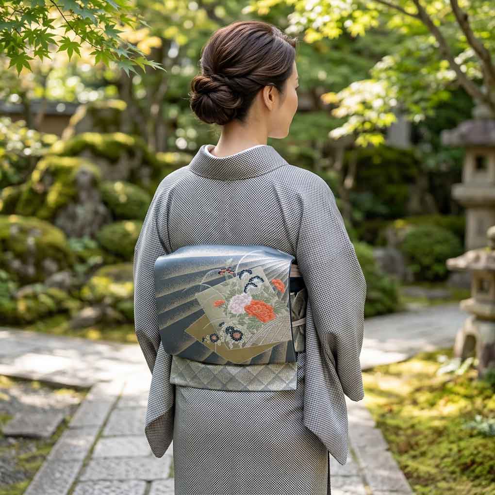 名古屋帯 リサイクル帯 幅30.5cm 長さ353cm レディース 花柄 秋冬春用 正絹（シルク）ゴールド 美品 リメイク リユース【ランクA】