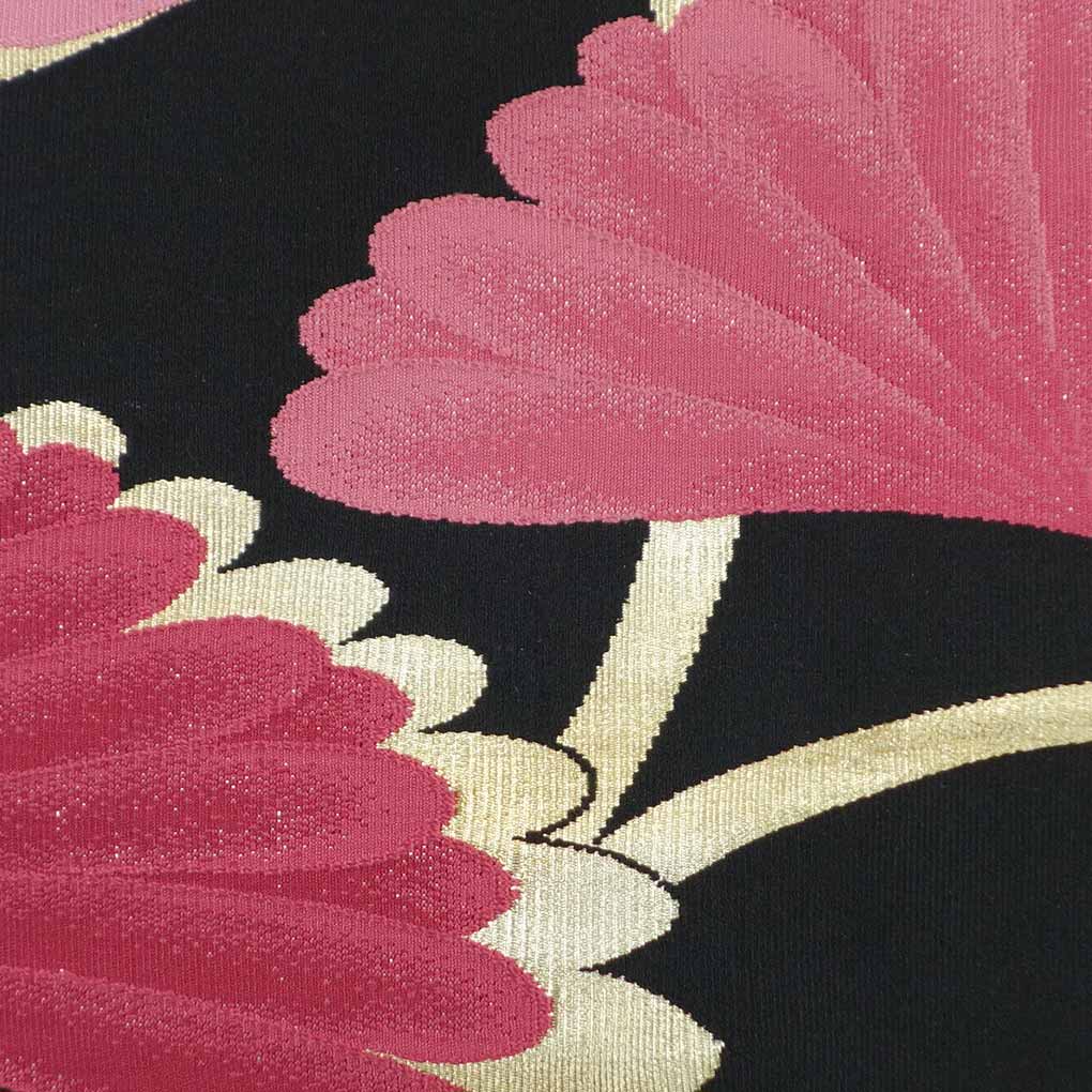 名古屋帯 リサイクル帯 幅30cm 長さ354cm レディース 花柄 秋冬春用 正絹（シルク）ブラック 美品 リメイク リユース【ランクA】