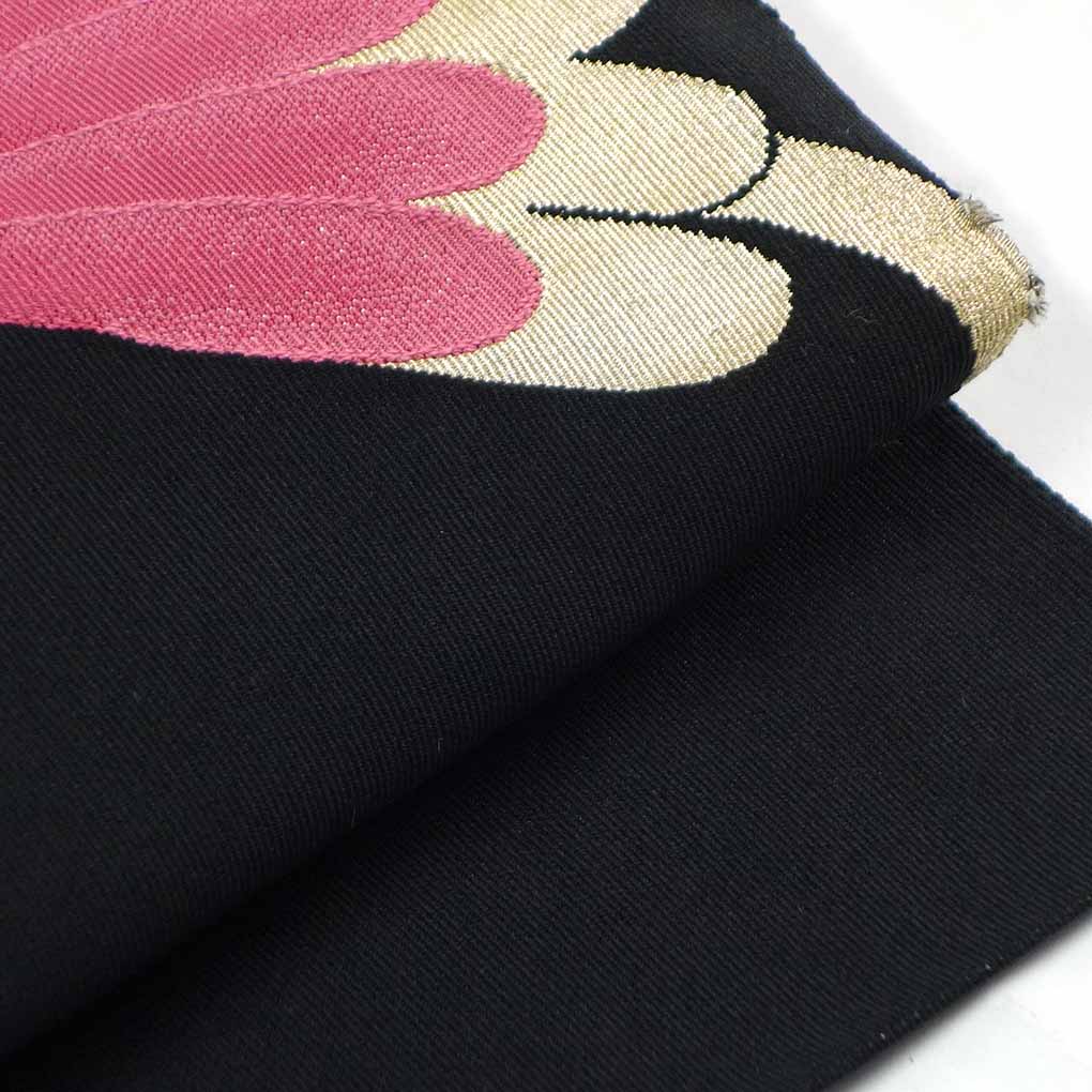 名古屋帯 リサイクル帯 幅30cm 長さ354cm レディース 花柄 秋冬春用 正絹（シルク）ブラック 美品 リメイク リユース【ランクA】