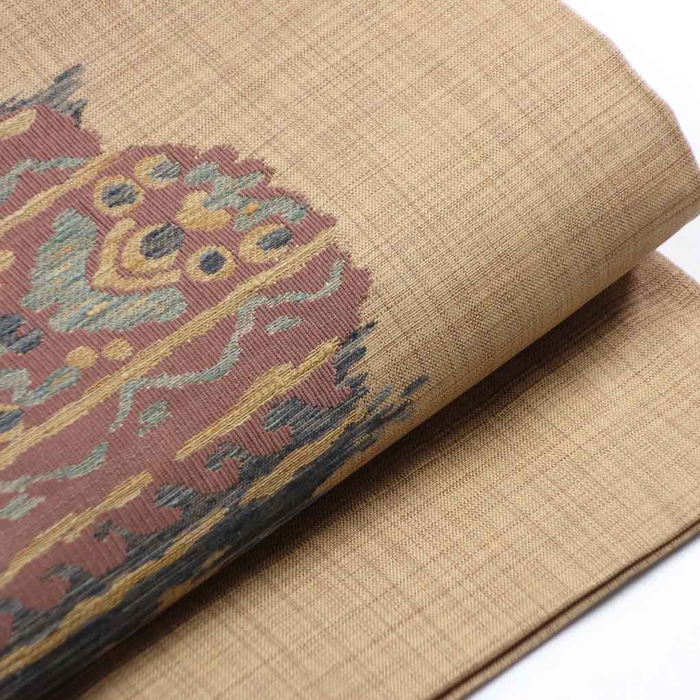 名古屋帯 リサイクル帯 幅30cm 長さ352cm レディース ウサギ 秋冬春用 正絹(シルク)ブラウン 美品 リメイク リユース【ランクA】