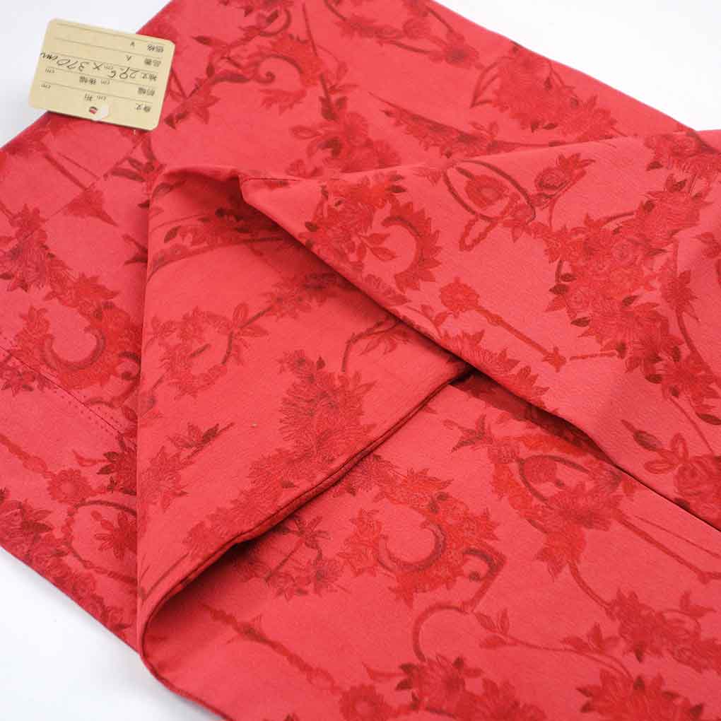 名古屋帯 リサイクル帯 幅29.5cm 長さ370cm レディース 花柄 秋冬春用 正絹（シルク）レッド 美品 リメイク リユース【ランクA】