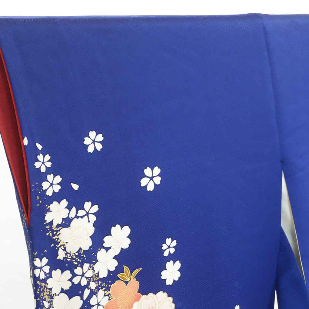 振袖 リサイクル着物 身丈167cm 裄66cm 前幅23cm 後幅29.5cm 袖丈106cm 袖幅34cm レディース 袷 花柄 裄長 裄M-Lサイズ 秋冬春用 正絹(シルク)ネイビー トールサイズ 美品 リメイク リユース【ランクA】