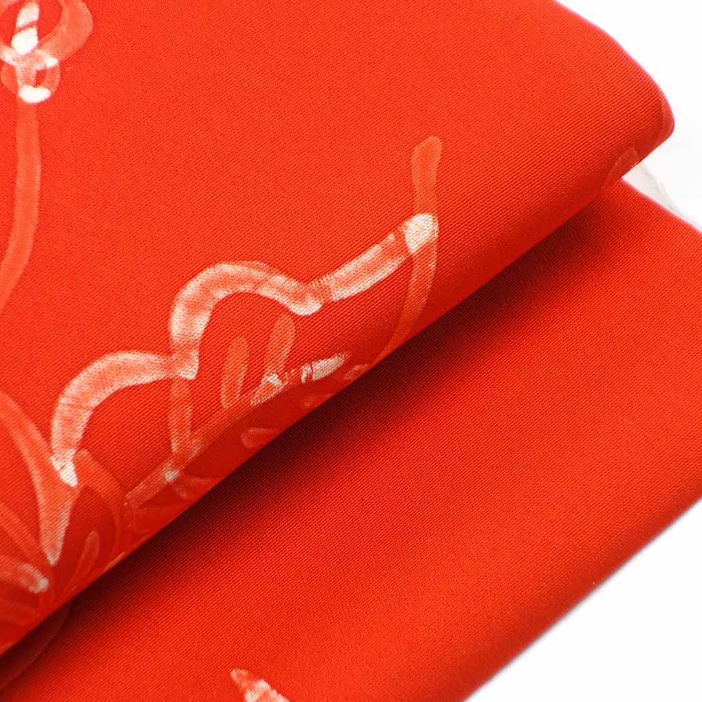 名古屋帯 リサイクル帯 幅31cm 長さ345cm レディース 花柄 秋冬春用 正絹（シルク）オレンジ 美品 リメイク リユース【ランクA】