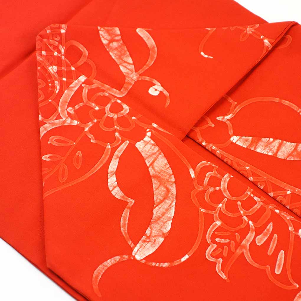 名古屋帯 リサイクル帯 幅31cm 長さ345cm レディース 花柄 秋冬春用 正絹（シルク）オレンジ 美品 リメイク リユース【ランクA】