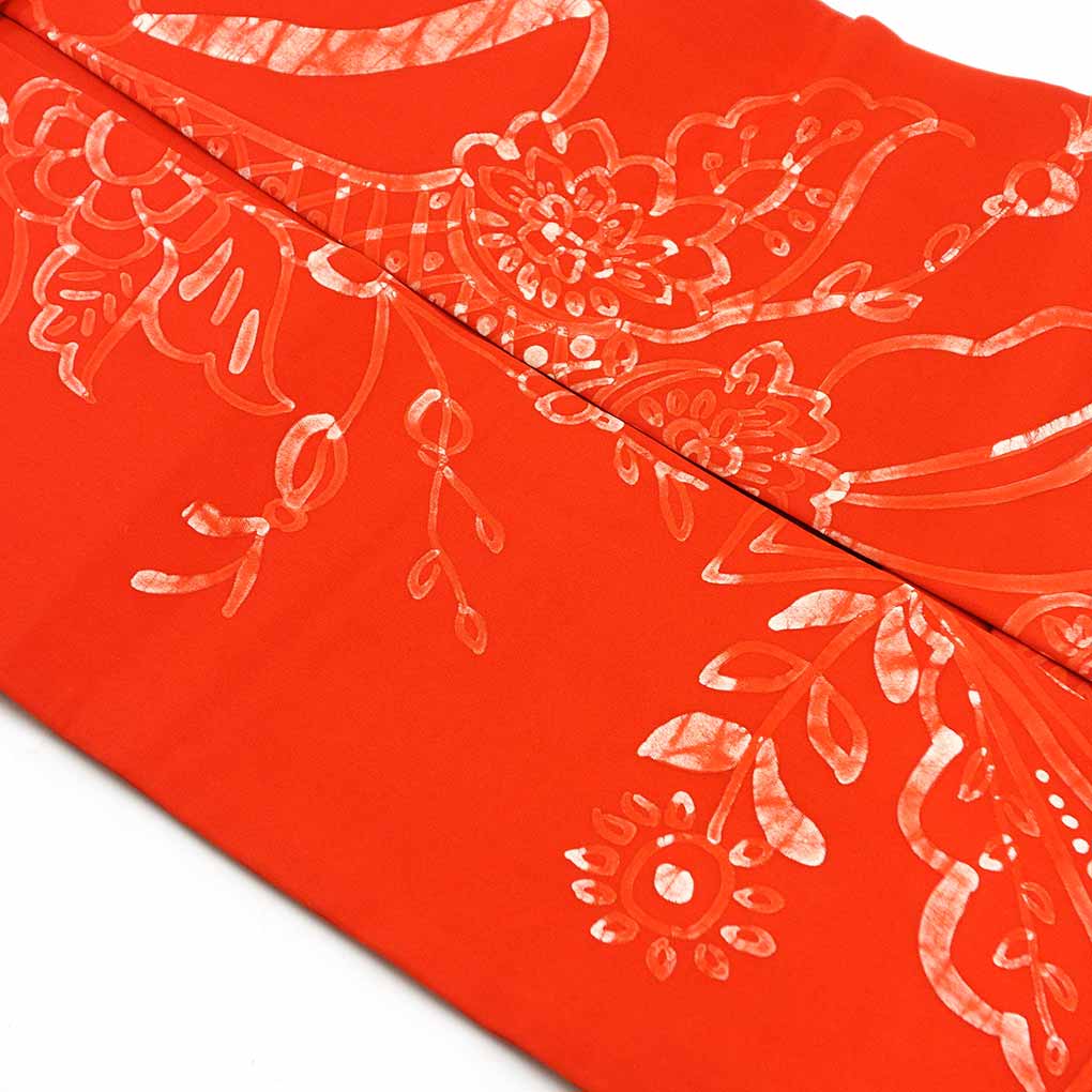 名古屋帯 リサイクル帯 幅31cm 長さ345cm レディース 花柄 秋冬春用 正絹（シルク）オレンジ 美品 リメイク リユース【ランクA】