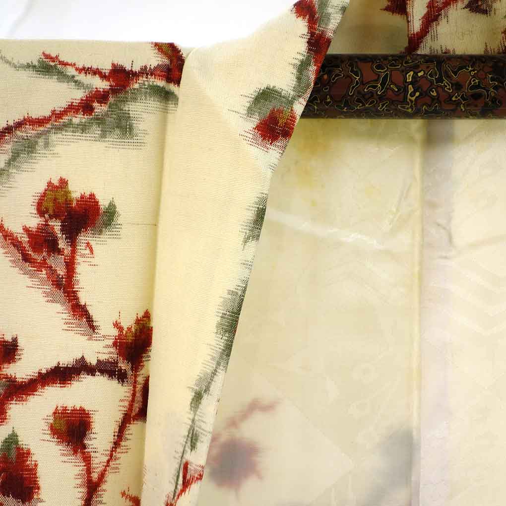 羽織 リサイクル着物 羽織丈78cm 裄60cm 袖丈46cm 袖幅31cm レディース 袷 花柄 裄SS-Sサイズ 秋冬春用 ウール ホワイト やや難 リメイク リユース【ランクB】