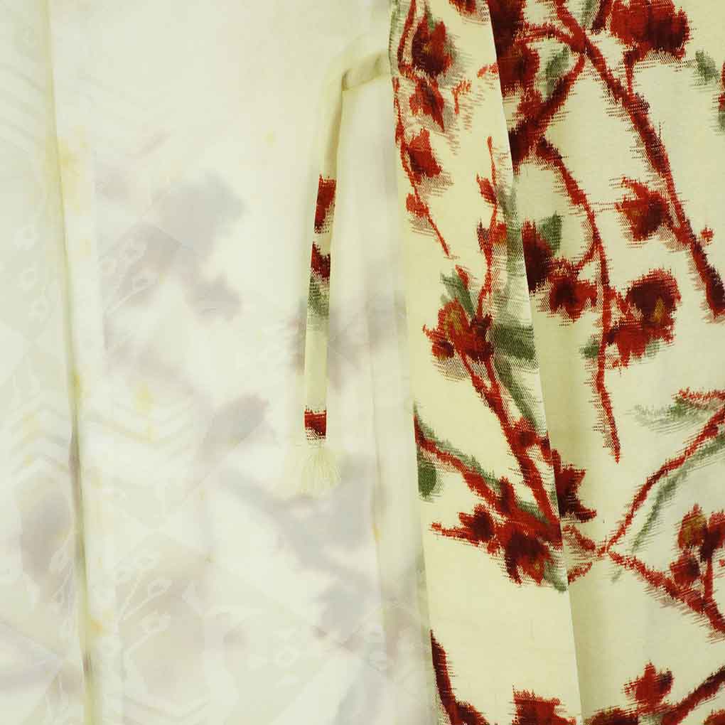 羽織 リサイクル着物 羽織丈78cm 裄60cm 袖丈46cm 袖幅31cm レディース 袷 花柄 裄SS-Sサイズ 秋冬春用 ウール ホワイト やや難 リメイク リユース【ランクB】