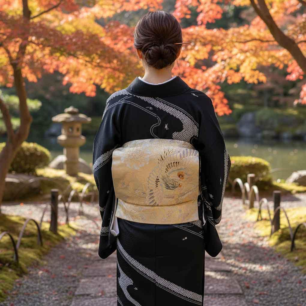 袋帯 リサイクル帯 幅31cm 長さ433cm レディース 鳳凰 秋冬春用 正絹(シルク)ゴールド 美品 リメイク リユース【ランクA】