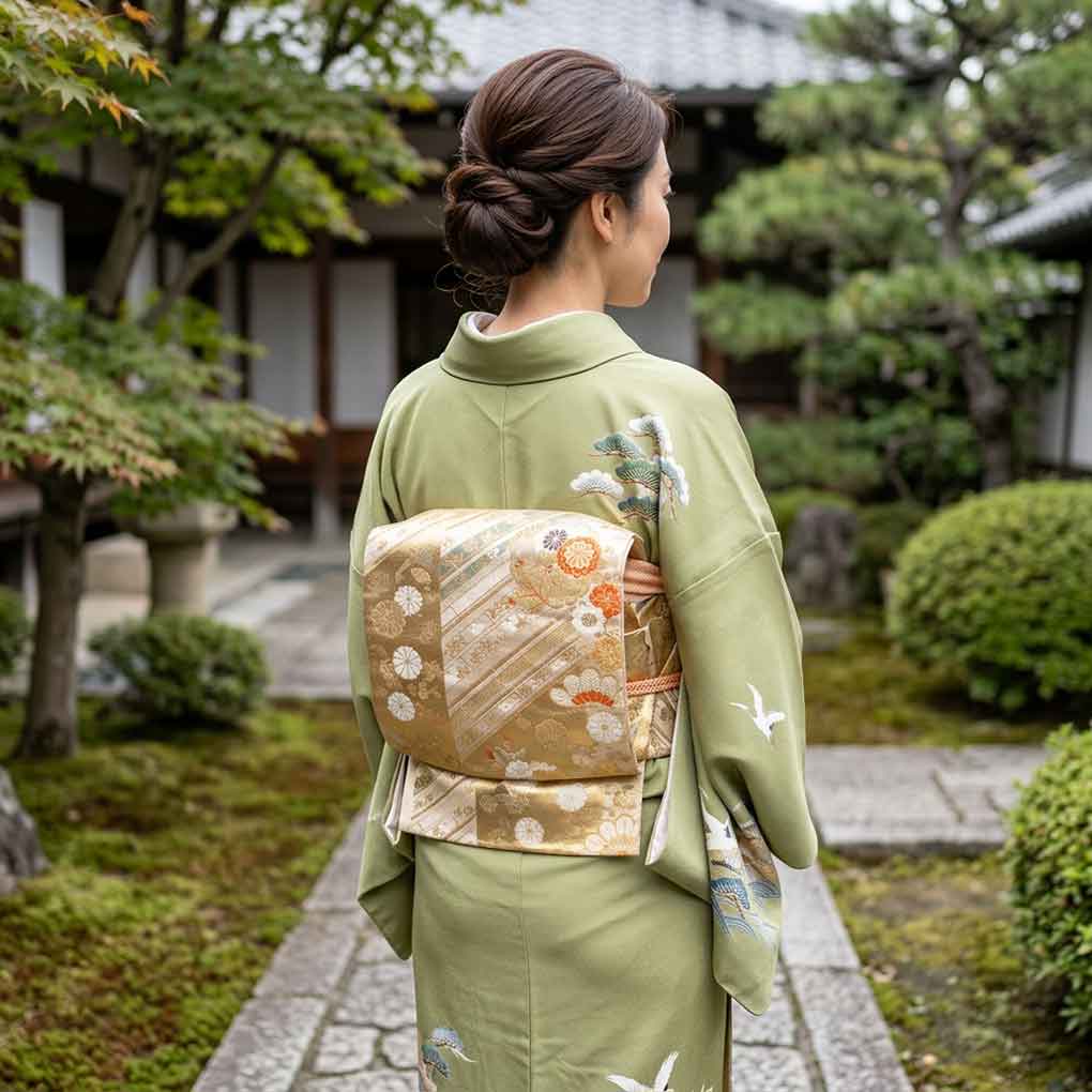 袋帯 リサイクル帯 幅30.5cm 長さ430cm レディース 花柄 秋冬春用 正絹（シルク）ゴールド 美品 リメイク リユース【ランクA】