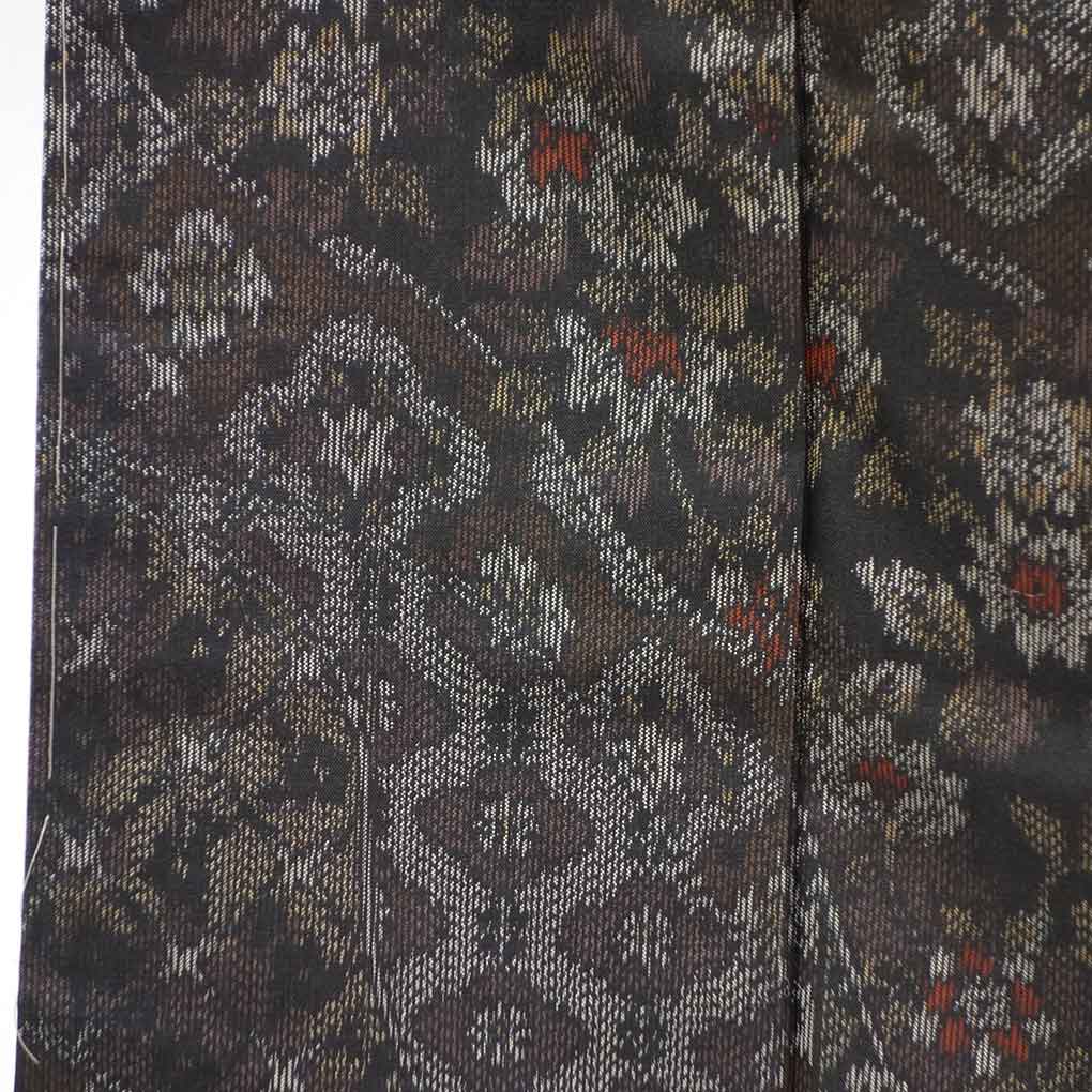 紬 リサイクル着物 身丈151cm 裄64cm 前幅23cm 後幅28.5cm 袖丈49cm 袖幅32cm レディース 袷 花柄 裄Mサイズ 秋冬春用 正絹（シルク）ブラック 未使用品 リメイク リユース【ランクS】