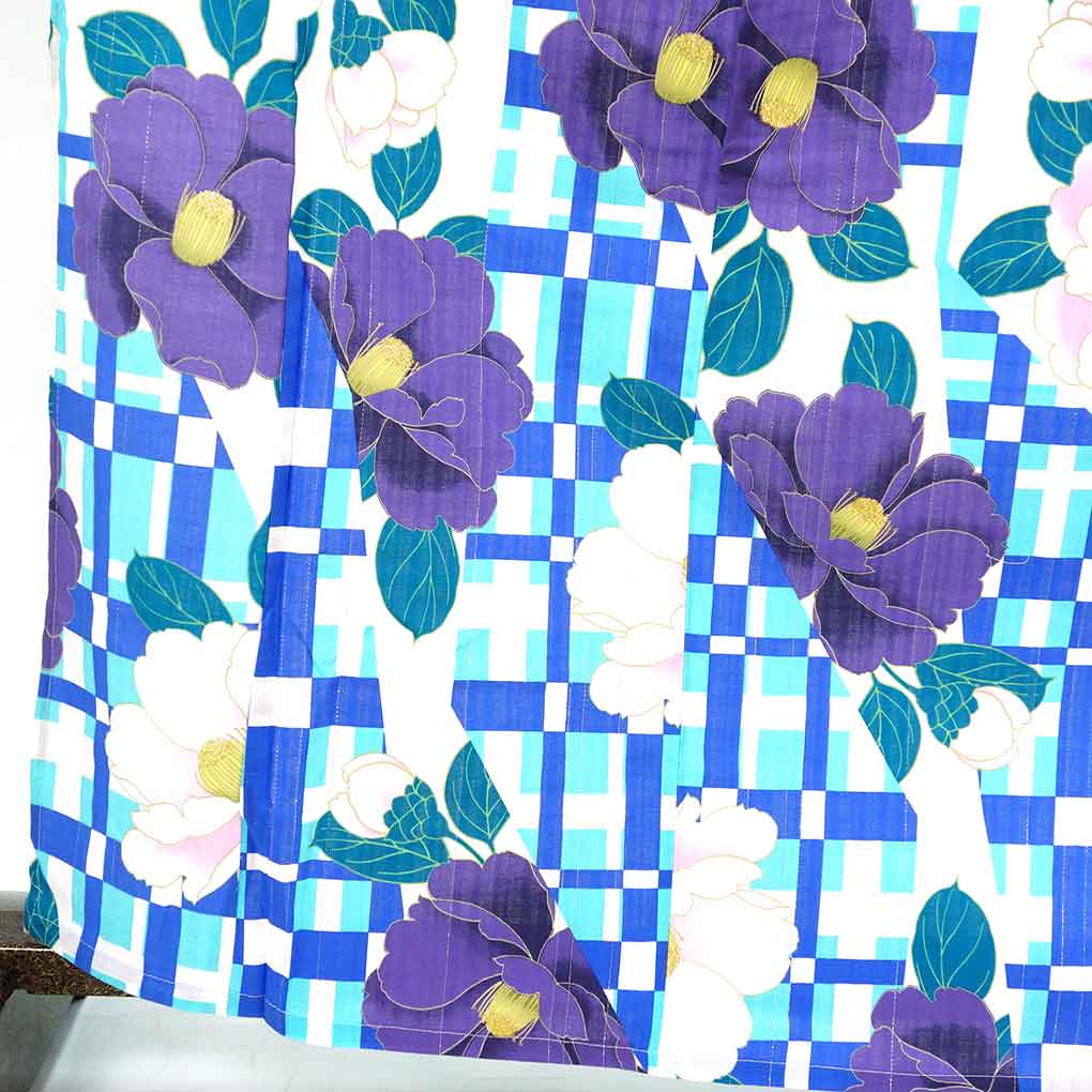 浴衣 リサイクル着物 身丈166cm 裄67cm 前幅24cm 後幅31cm 袖丈49cm 袖幅33.5cm レディース 花柄 裄長 裄Lサイズ 夏用 木綿 ブルー トールサイズ 未使用品 リメイク リユース【ランクS】