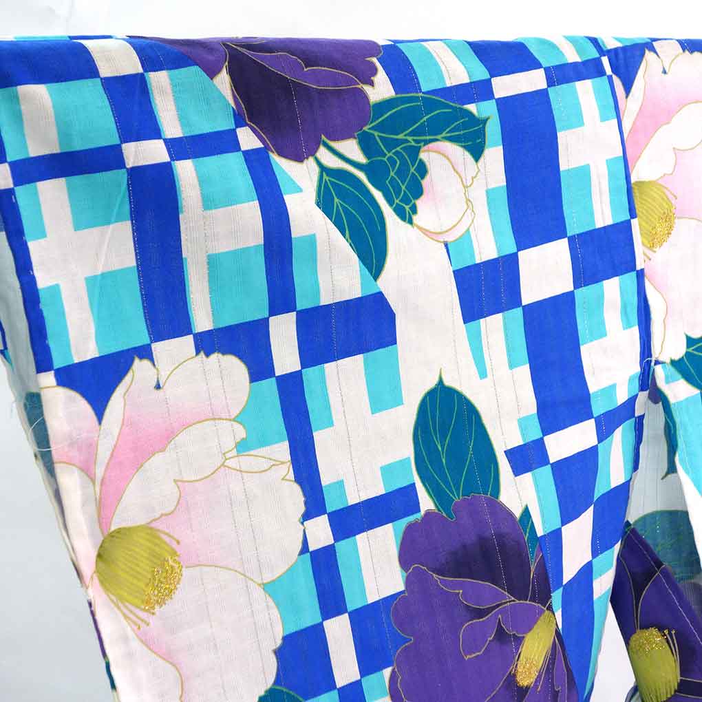 浴衣 リサイクル着物 身丈166cm 裄67cm 前幅24cm 後幅31cm 袖丈49cm 袖幅33.5cm レディース 花柄 裄長 裄Lサイズ 夏用 木綿 ブルー トールサイズ 未使用品 リメイク リユース【ランクS】
