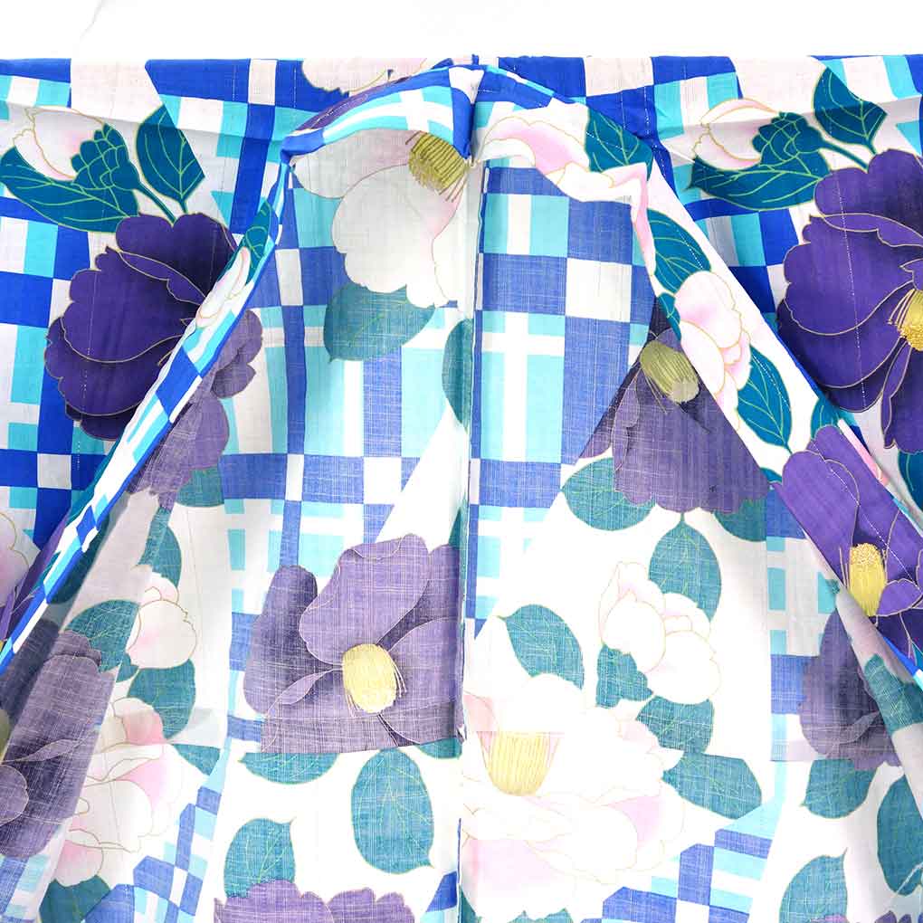 浴衣 リサイクル着物 身丈166cm 裄67cm 前幅24cm 後幅31cm 袖丈49cm 袖幅33.5cm レディース 花柄 裄長 裄Lサイズ 夏用 木綿 ブルー トールサイズ 未使用品 リメイク リユース【ランクS】