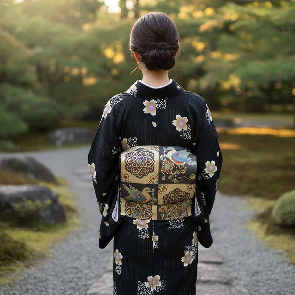 袋帯 リサイクル帯 幅30.5cm 長さ442cm レディース 市松 秋冬春用 正絹（シルク）ゴールド 美品 リメイク リユース【ランクA】