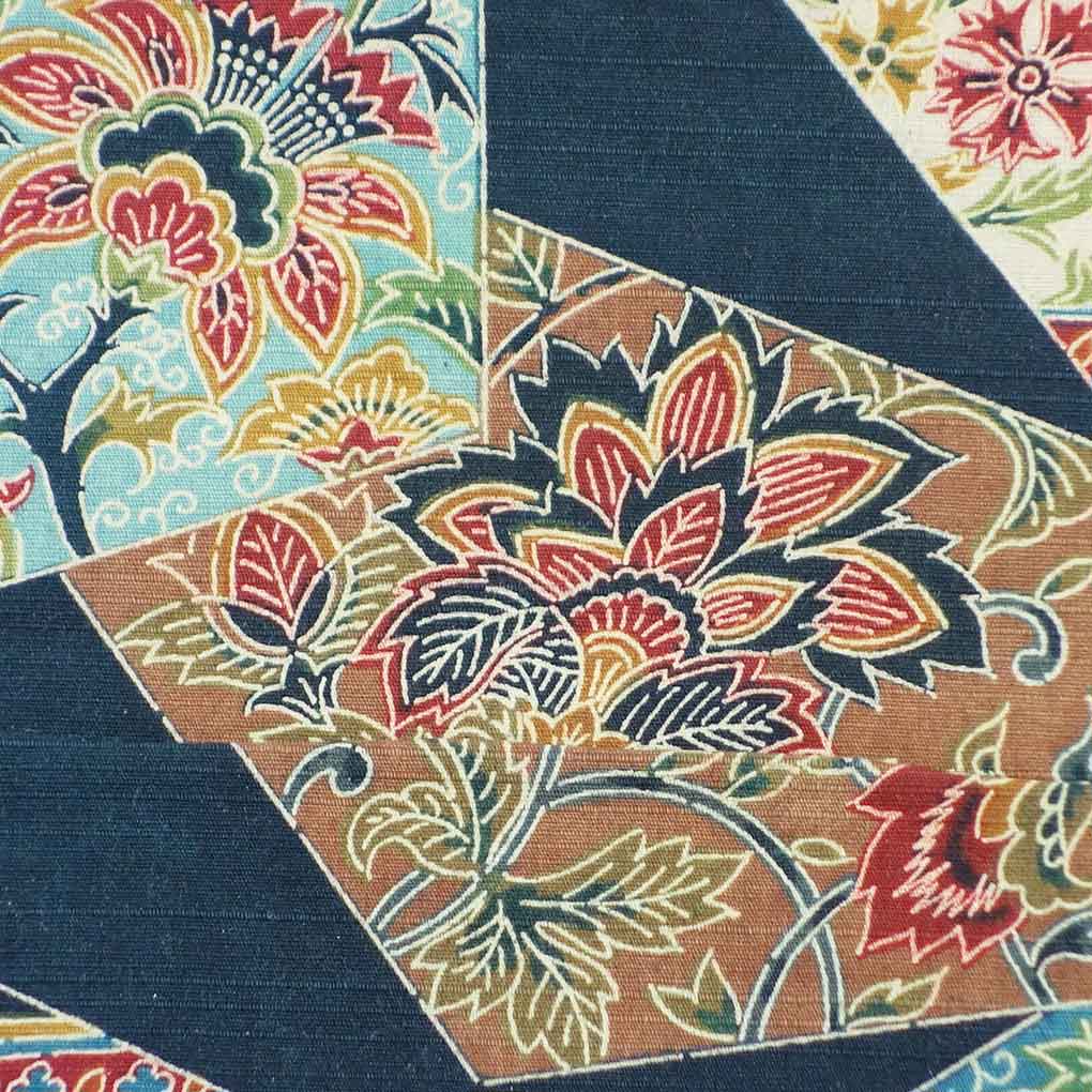 京袋帯 リサイクル帯 幅30cm 長さ367cm レディース 花柄 秋冬春用 正絹（シルク）ネイビー 美品 リメイク リユース【ランクA】