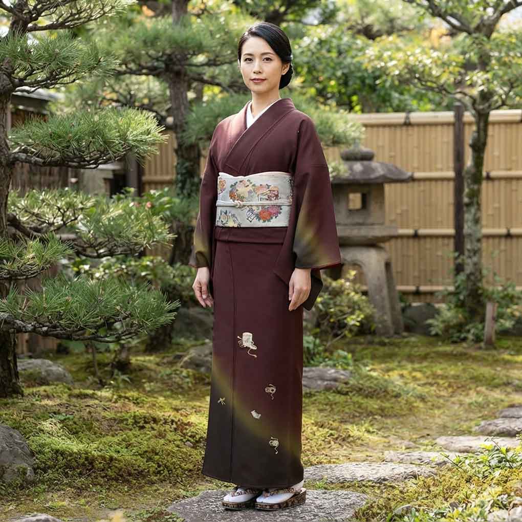 付下 リサイクル着物 身丈160cm 裄66cm 前幅24.5cm 後幅30.5cm 袖丈56cm 袖幅34cm レディース 袷 貝桶 裄長 裄M-Lサイズ 秋冬春用 正絹（シルク）パープル 未使用品 リメイク リユース【ランクS】