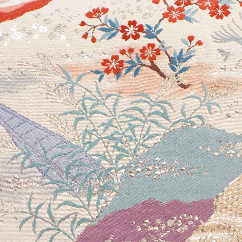 袋帯 リサイクル帯 幅30.5cm 長さ412cm レディース 花柄 秋冬春用 正絹（シルク）オレンジ 美品 リメイク リユース【ランクA】