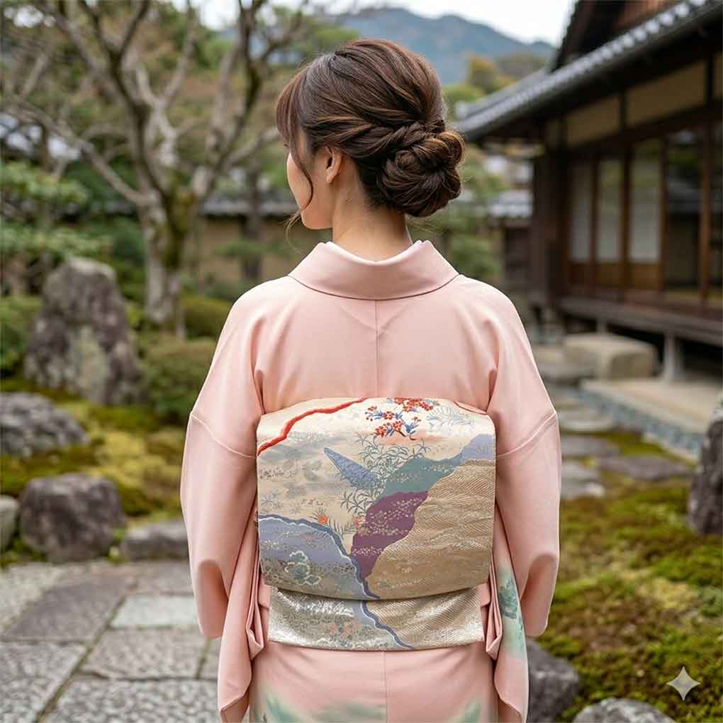 袋帯 リサイクル帯 幅30.5cm 長さ412cm レディース 花柄 秋冬春用 正絹（シルク）オレンジ 美品 リメイク リユース【ランクA】