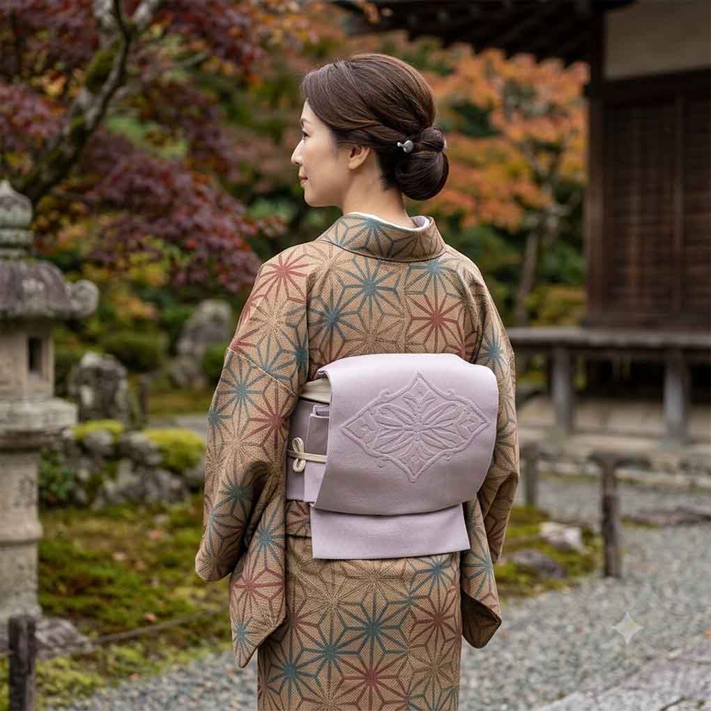 名古屋帯 リサイクル帯 幅31cm 長さ360cm レディース 相良刺繍 秋冬春用 正絹(シルク)パープル 美品 リメイク リユース【ランクA】
