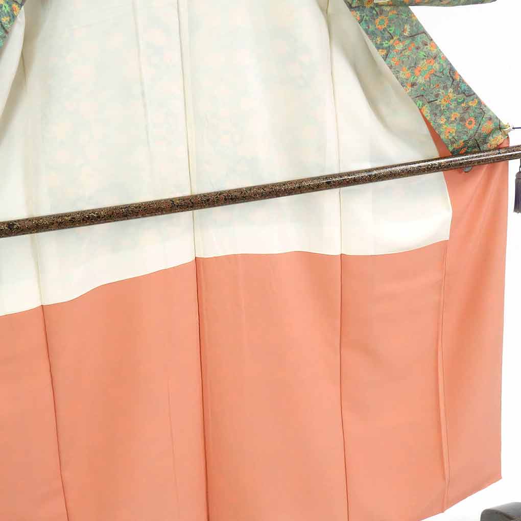 【在庫処分】リサイクル着物 小紋正絹グリーン地花柄袷小紋着物レディース【裄Mサイズ】【ランクA】