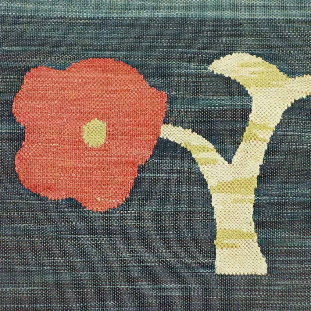 名古屋帯 リサイクル帯 幅30cm 長さ367cm レディース 花柄 秋冬春用 正絹(シルク)ネイビー やや難 リメイク リユース【ランクB】