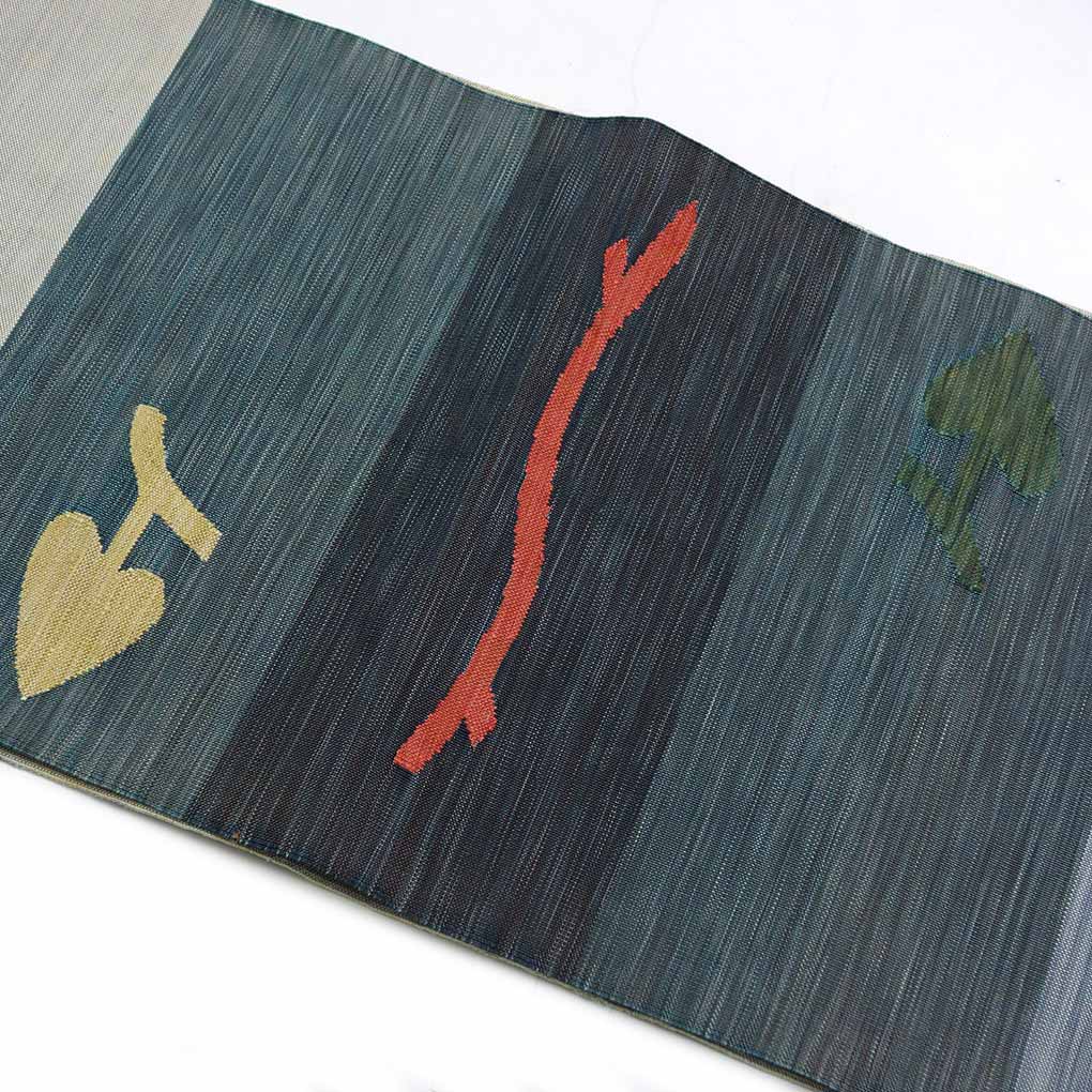 名古屋帯 リサイクル帯 幅30cm 長さ367cm レディース 花柄 秋冬春用 正絹(シルク)ネイビー やや難 リメイク リユース【ランクB】