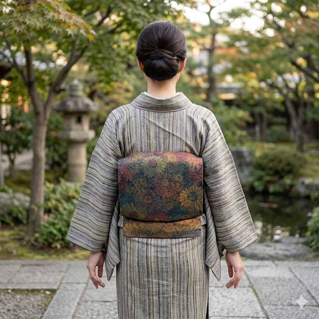 名古屋帯 リサイクル帯 幅31cm 長さ348cm レディース 花柄 秋冬春用 正絹(シルク)ネイビー 美品 リメイク リユース【ランクA】