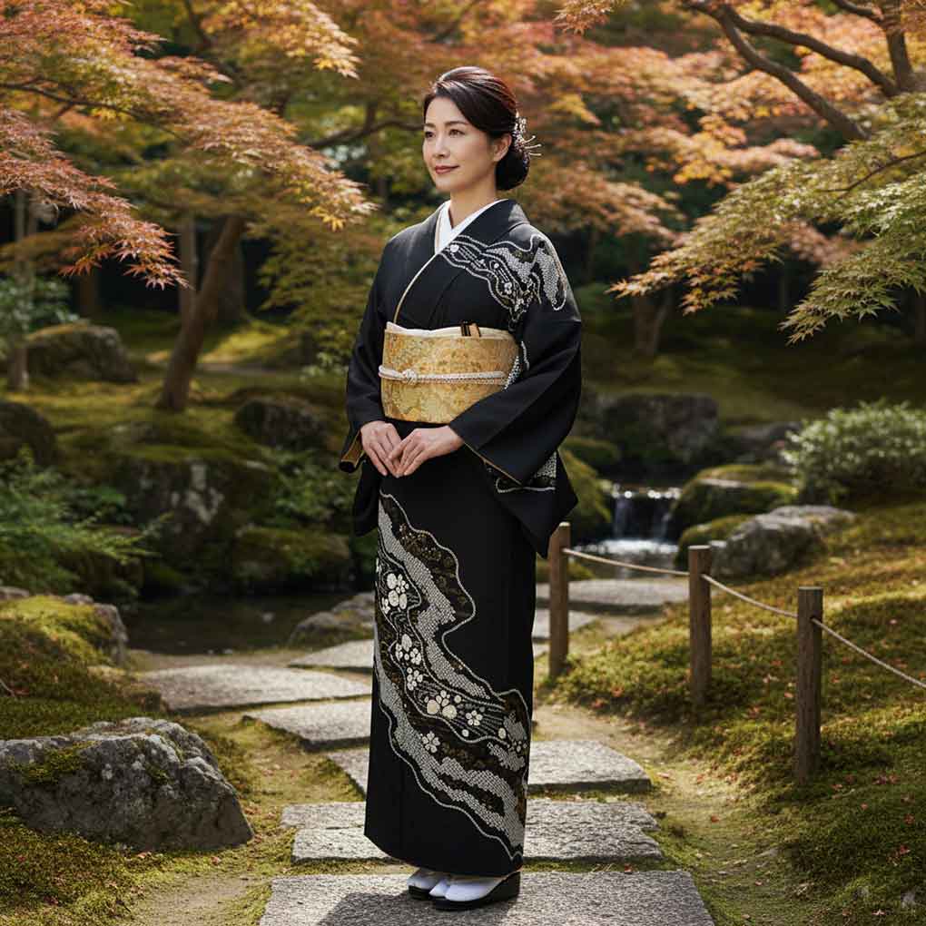 訪問着 リサイクル着物 身丈157cm 裄64cm 前幅24cm 後幅30cm 袖丈47cm 袖幅31.5cm レディース 単衣 絞り 裄Mサイズ 初夏・初秋用 正絹（シルク）ブラック やや難 リメイク リユース【ランクB】