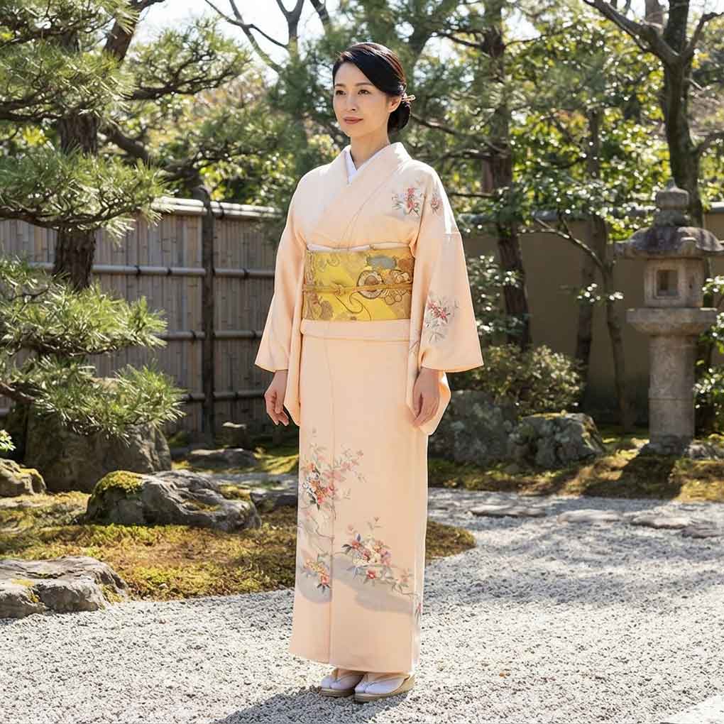 訪問着 リサイクル着物 身丈164cm 裄64cm 前幅24.5cm 後幅30cm 袖丈53cm 袖幅32cm レディース 袷 花柄 裄Mサイズ 秋冬春用 正絹（シルク）ピンク トールサイズ 美品 リメイク リユース【ランクA】