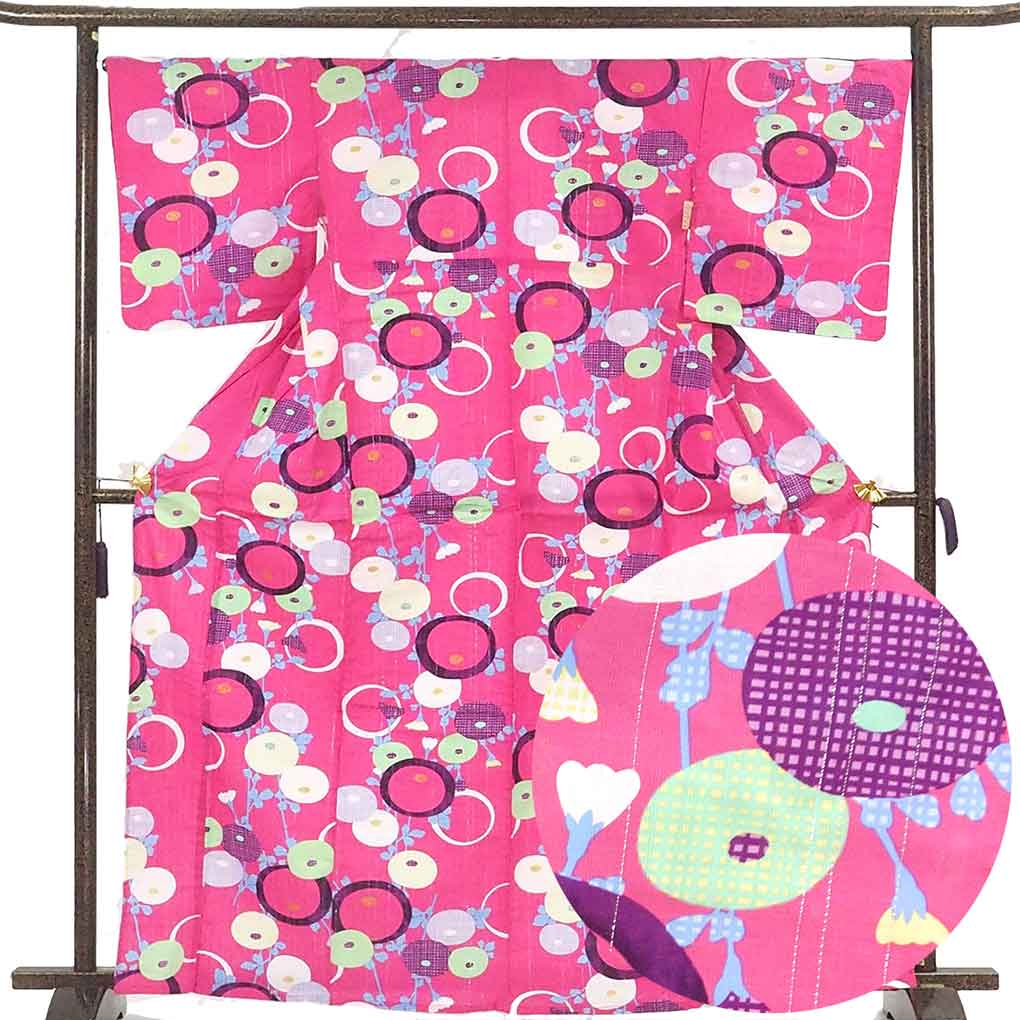 浴衣 リサイクル着物 身丈166cm 裄68cm 前幅24cm 後幅31cm 袖丈48cm 袖幅34cm レディース 万寿菊 裄長 裄Lサイズ 夏用 木綿 ピンク トールサイズ 未使用品 リメイク リユース【ランクS】